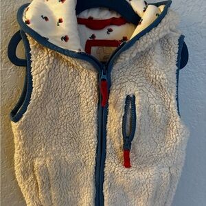 Mini Boden Cozy Sherpa Vest with Blue Trim
